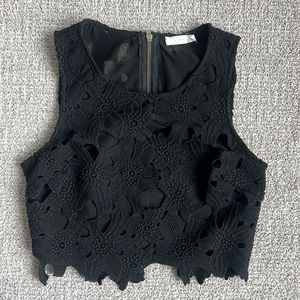 LUSH floral crop top with sheer mesh backing